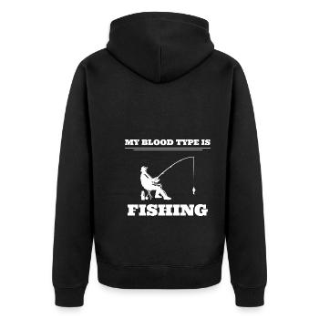 My Blood Type Is Fishing Angler - Unisex Premium Bio Zip Hoodie - Schwarz - Hinten - Nico (187cm)
