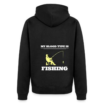 My Blood Type Is Fishing Angler - Unisex Premium Bio Zip Hoodie - Schwarz - Hinten - Nico (187cm)