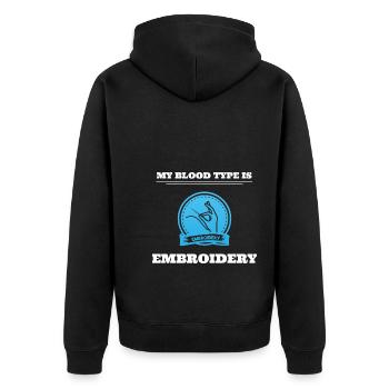 My Blood Type Is Embroidery Schneider - Unisex Premium Bio Zip Hoodie - Schwarz - Hinten - Nico (187cm)