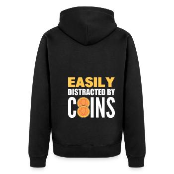 Easily Distracted By Coins Münzsammler - Unisex Premium Bio Zip Hoodie - Schwarz - Hinten - Nico (187cm)