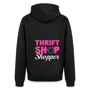 Sparsamer Liebhaber Einkaufssüchtig - Unisex Premium Bio Zip Hoodie - Schwarz - Hinten - Nico (187cm)