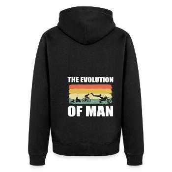 The Evolution Of A Man Motorradhändler - Unisex Premium Bio Zip Hoodie - Schwarz - Hinten - Nico (187cm)