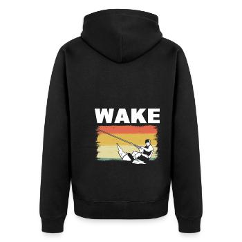 Wake Wassersportliebhaber - Unisex Premium Bio Zip Hoodie - Schwarz - Hinten - Nico (187cm)