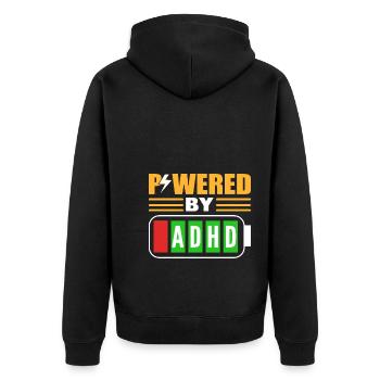 Powered By ADHD ADHS -Berater - Unisex Premium Bio Zip Hoodie - Schwarz - Hinten - Nico (187cm)