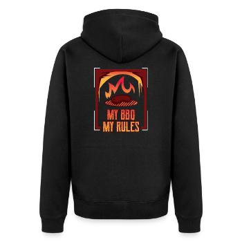 Grill BBQ My BBQ Regeln BBQ Lover - Unisex Premium Bio Zip Hoodie - Schwarz - Hinten - Nico (187cm)