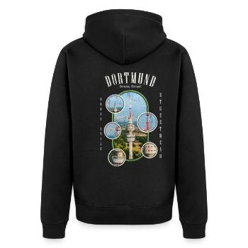 Dortmund Allemagne Ville Skyline Accueil Amour - Veste à capuche bio Premium Unisexe - noir - Dos - Nico (187cm)
