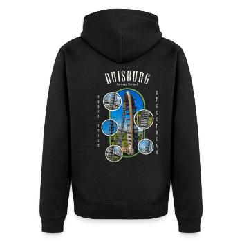 Duisburg Deutschland Stadt Skyline Heimat Liebe - Unisex Premium Bio Zip Hoodie - Schwarz - Hinten - Nico (187cm)