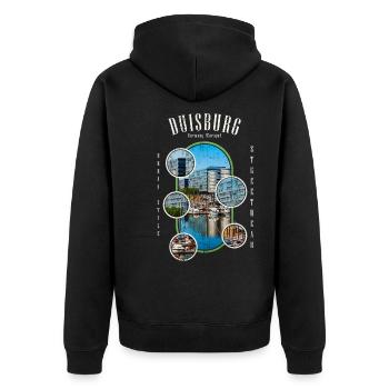 Duisburg Deutschland Stadt Skyline Heimat Liebe - Unisex Premium Bio Zip Hoodie - Schwarz - Hinten - Nico (187cm)