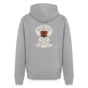1999 year 24 years classic car birthday rocker - Unisex Premium Bio Zip Hoodie - Grau meliert - Hinten - Nico (187cm)
