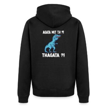 Agatha statt Agata Shirt lustiges Trex Meme - Unisex Premium Bio Zip Hoodie - Schwarz - Hinten - Nico (187cm)