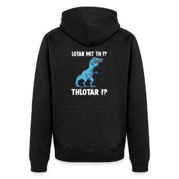 Lotar Meme T-Rex Dinosaurier Lothar Namens - Unisex Premium Bio Zip Hoodie - Schwarz - Hinten - Nico (187cm)