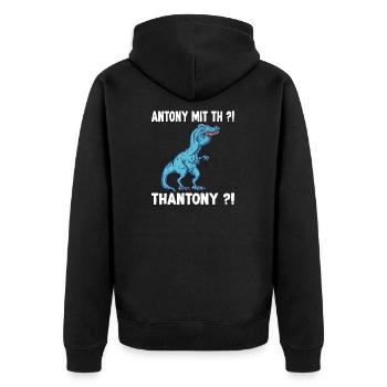 Anthony Namen Shirt lustiges Trex Meme Überbiss - Unisex Premium Bio Zip Hoodie - Schwarz - Hinten - Nico (187cm)