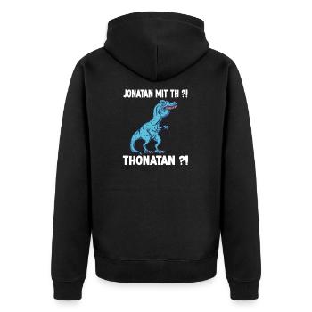 Jonathan T-Rex Dinosaurier Meme Dino Trex Namens - Unisex Premium Bio Zip Hoodie - Schwarz - Hinten - Nico (187cm)