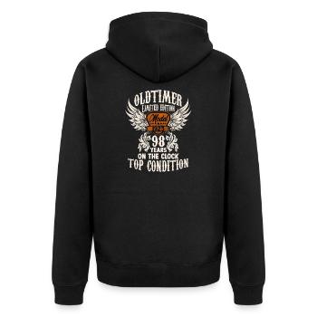98 years oldtimer fan rocker biker birthday - Unisex Premium Bio Zip Hoodie - Schwarz - Hinten - Nico (187cm)