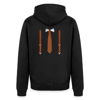 Lustige braune Krawatte mit schwarzen Hosenträgern Perfekt - Unisex Premium Bio Zip Hoodie - Schwarz - Hinten - Nico (187cm)