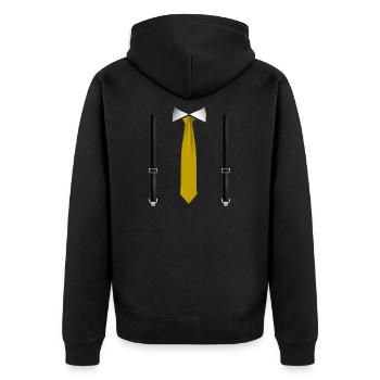 Lustige gelbe Krawatte mit schwarzen Hosenträgern Perfekt - Unisex Premium Bio Zip Hoodie - Schwarz - Hinten - Nico (187cm)