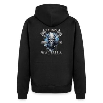 RagnarökCraft Das Geschenk für Ragnarök-Anbeter - Unisex Premium Bio Zip Hoodie - Schwarz - Hinten - Nico (187cm)