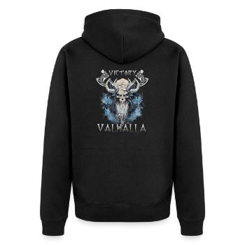 Walhalla Krieger Das Geschenk für Kriegerherzen - Unisex Premium Bio Zip Hoodie - Schwarz - Hinten - Nico (187cm)