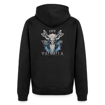 Walhalla Krieger das Geschenk für Kriegerherzen - Unisex Premium Bio Zip Hoodie - Schwarz - Hinten - Nico (187cm)