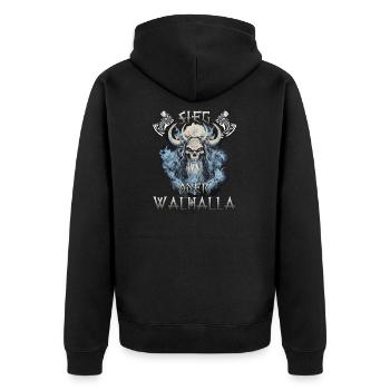 Walhalla Erbe Geschenk für Wikinger Fans - Unisex Premium Bio Zip Hoodie - Schwarz - Hinten - Nico (187cm)