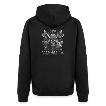 Nordisch Valor Geschenk für Liebhaber der Wikinge - Unisex Premium Bio Zip Hoodie - Schwarz - Hinten - Nico (187cm)