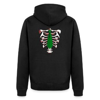 Skelett mit grüner Krawatte Lustiges Halloween-Design - Unisex Premium Bio Zip Hoodie - Schwarz - Hinten - Nico (187cm)