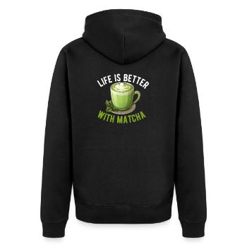 Matcha Tee Latte Liebhaber für grünen Tee Lustiger Matcha - Unisex Premium Bio Zip Hoodie - Schwarz - Hinten - Nico (187cm)