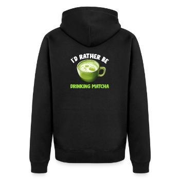 Matcha Tee Latte Liebhaber für grünen Tee Lustiger Matcha - Unisex Premium Bio Zip Hoodie - Schwarz - Hinten - Nico (187cm)