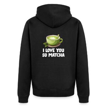 Matcha Tee Latte Liebhaber für grünen Tee Lustiger Matcha - Unisex Premium Bio Zip Hoodie - Schwarz - Hinten - Nico (187cm)