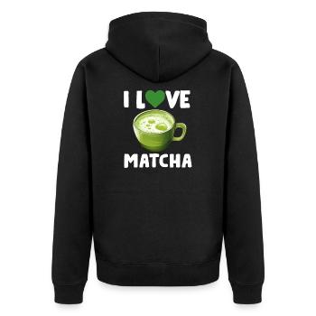 Matcha Tee Latte Liebhaber für grünen Tee Lustiger Matcha - Unisex Premium Bio Zip Hoodie - Schwarz - Hinten - Nico (187cm)