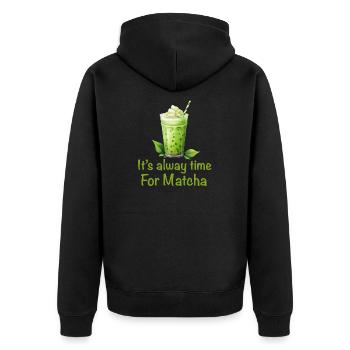 Matcha Tee Latte Liebhaber für grünen Tee Lustiger Matcha - Unisex Premium Bio Zip Hoodie - Schwarz - Hinten - Nico (187cm)