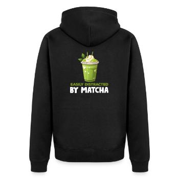 Matcha Tee Latte Liebhaber für grünen Tee Lustiger Matcha - Unisex Premium Bio Zip Hoodie - Schwarz - Hinten - Nico (187cm)
