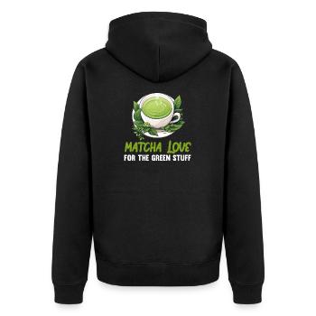 Matcha Tee Latte Liebhaber für grünen Tee Lustiger Matcha - Unisex Premium Bio Zip Hoodie - Schwarz - Hinten - Nico (187cm)