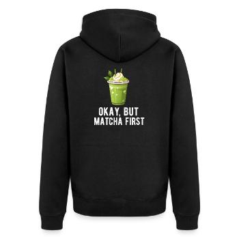 Matcha Tee Latte Liebhaber für grünen Tee Lustiger Matcha - Unisex Premium Bio Zip Hoodie - Schwarz - Hinten - Nico (187cm)