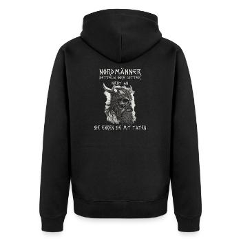 Wikinger Motiv für Heiden und Fans der Nordmänner - Unisex Premium Bio Zip Hoodie - Schwarz - Hinten - Nico (187cm)