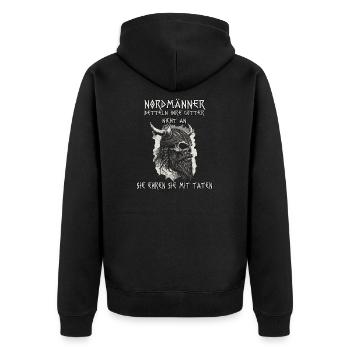 Heiden des Nordens Wikinger T-Shirt Barbaren - Unisex Premium Bio Zip Hoodie - Schwarz - Hinten - Nico (187cm)