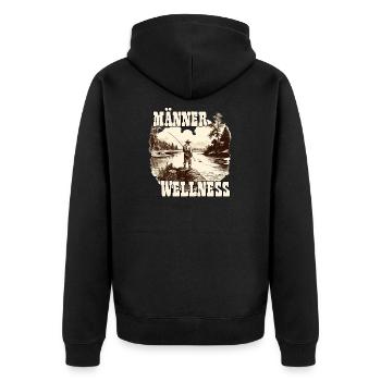Vintage Angler Herren T-Shirt für Sportangler - Unisex Premium Bio Zip Hoodie - Schwarz - Hinten - Nico (187cm)