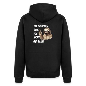 Faultier Sport T-shirt für Dicke und Faulpelze - Unisex Premium Bio Zip Hoodie - Schwarz - Hinten - Nico (187cm)
