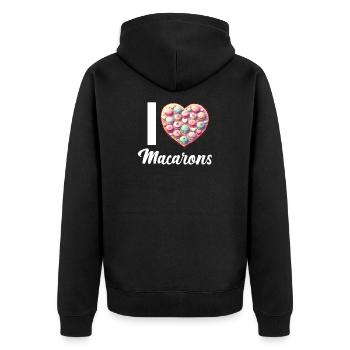 Macarons Kekse Bäcker Französisches Dessert Lustig - Unisex Premium Bio Zip Hoodie - Schwarz - Hinten - Nico (187cm)