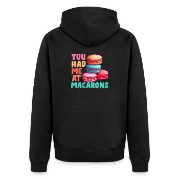 Macarons Kekse Bäcker Französisches Dessert Lustig - Unisex Premium Bio Zip Hoodie - Schwarz - Hinten - Nico (187cm)