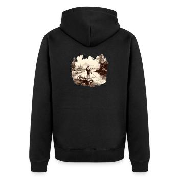 Fly fishing t-shirt vintage angler motif fishing - Unisex Premium Organic Zip Hoodie - black - Back - Nico (187cm)