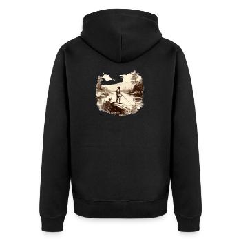 Forellenfischer Fliegenfischen Sportangler Angeln - Unisex Premium Bio Zip Hoodie - Schwarz - Hinten - Nico (187cm)