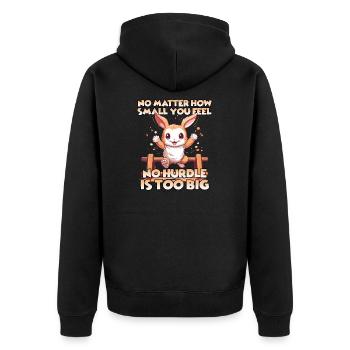 Kaninhop Trainiere mit Herz für dein Häschen - Unisex Premium Bio Zip Hoodie - Schwarz - Hinten - Nico (187cm)