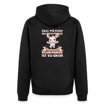 Kaninhop Joy Spaß und Bewegung für dein Kaninchen - Unisex Premium Bio Zip Hoodie - Schwarz - Hinten - Nico (187cm)