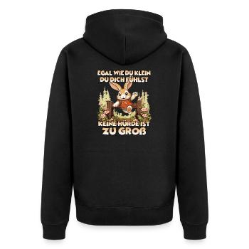 HappyBunny Kaninhop Geschenk für Kaninchenhalter - Unisex Premium Bio Zip Hoodie - Schwarz - Hinten - Nico (187cm)
