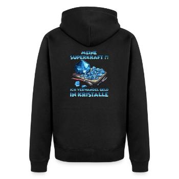 GemStoneCrafts Verzauberte Kristalle Geschenk - Unisex Premium Bio Zip Hoodie - Schwarz - Hinten - Nico (187cm)