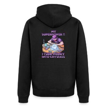Spaßige Kristallmanufaktur Kristalle Züchten - Unisex Premium Bio Zip Hoodie - Schwarz - Hinten - Nico (187cm)