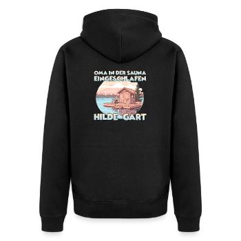 Lustiges Saunen Frauen T Wellness Spa Thermen - Unisex Premium Bio Zip Hoodie - Schwarz - Hinten - Nico (187cm)
