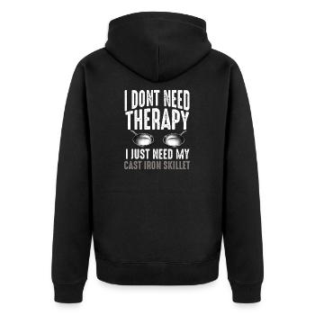 Gusseisen Pfanne Liebhaber Braten Pfanne Lustiges Kochen - Unisex Premium Bio Zip Hoodie - Schwarz - Hinten - Nico (187cm)