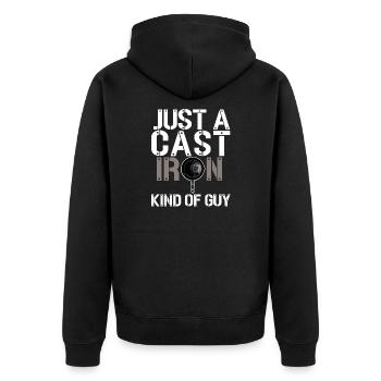 Gusseisen Pfanne Liebhaber Braten Pfanne Lustiges Kochen - Unisex Premium Bio Zip Hoodie - Schwarz - Hinten - Nico (187cm)